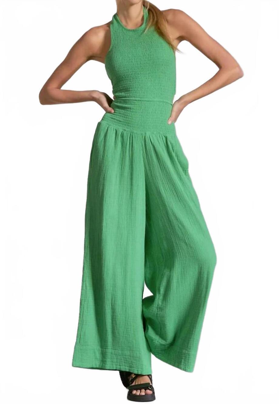 NEW ELAN cotton wide legs jumper in kelly green